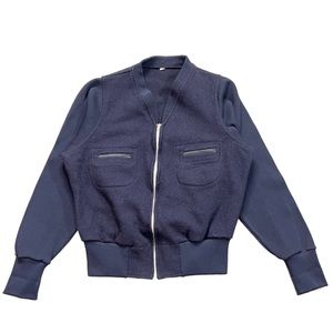 Vintage Zip Up Sweater Navy Blue With Front Pockets Wool